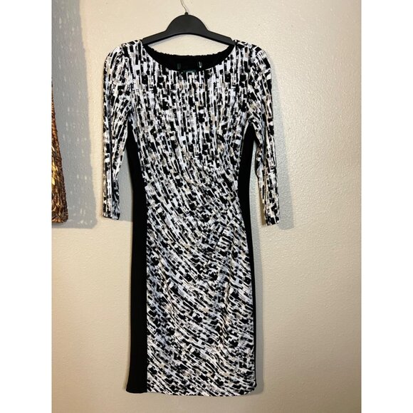 Ralph Lauren 2 Dress Brown Black Ivory Stretch Sheath 3/4 Long Sleeve Washable - Picture 5 of 6